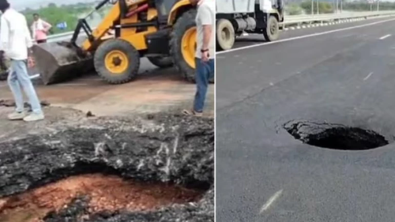 दिल्ली मुंबई एक्सप्रेसवरील रस्त्याचा काही भाग खचला दिल्ली मुंबई एक्सप्रेसवरील रस्त्याचा काही भाग खचला