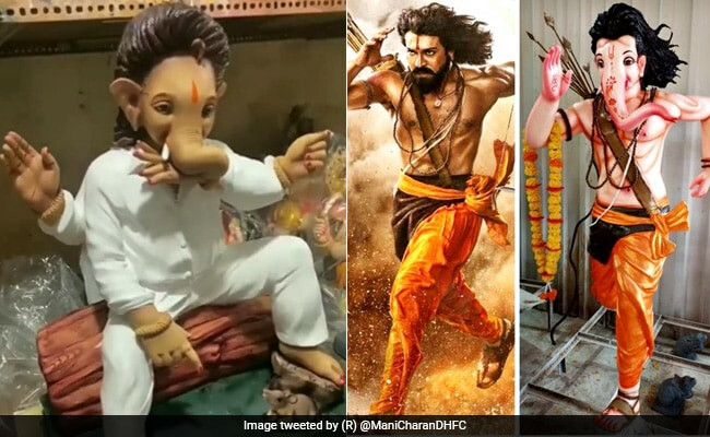 फिल्मी रुपात अवतरले बाप्पा, पुष्पा तर कुठे गणरायाचा बाहुबली लुक व्हायरल