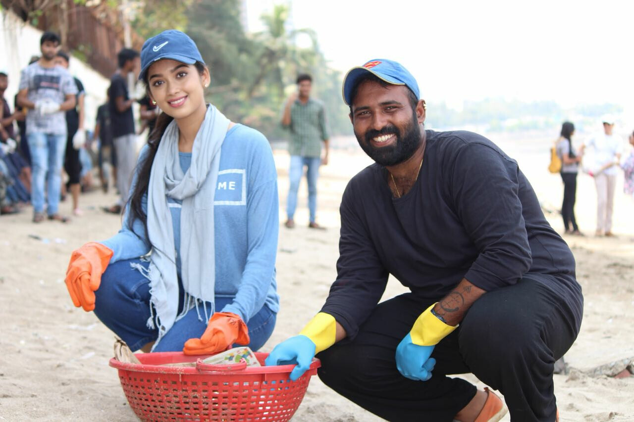Actress Digangana Suryavanshi participates in the Beach Clean Up Drive