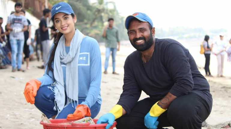 Actress Digangana Suryavanshi participates in the Beach Clean Up Drive