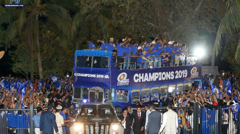 IPL 2019 Champions Mumbai Indians celebrate their victory in an open bus parade in the city IPL 2019 Champions Mumbai Indians celebrate their victory in an open bus parade in the city