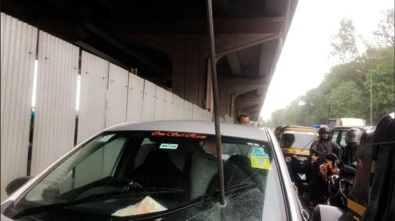 Mumbai fashion designer in a cab survives an eight-foot long iron rod that fell from JVLR flyover Mumbai fashion designer in a cab survives an eight-foot long iron rod that fell from JVLR flyover