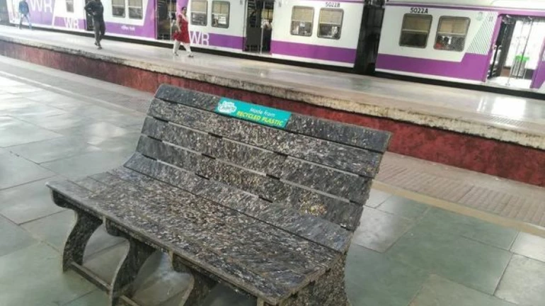 Benches made from recycled plastic installed at Churchgate station Benches made from recycled plastic installed at Churchgate station