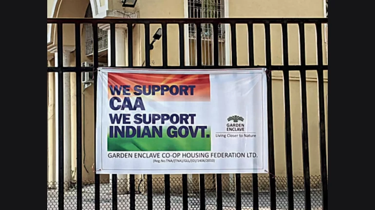Residential complexes show their support for CAA with banners and posters Residential complexes show their support for CAA with banners and posters