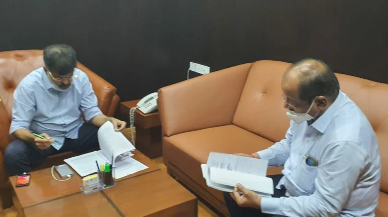 Gopal Shetty discusses housing for the slum-dwellers with state housing minister Gopal Shetty discusses housing for the slum-dwellers with state housing minister
