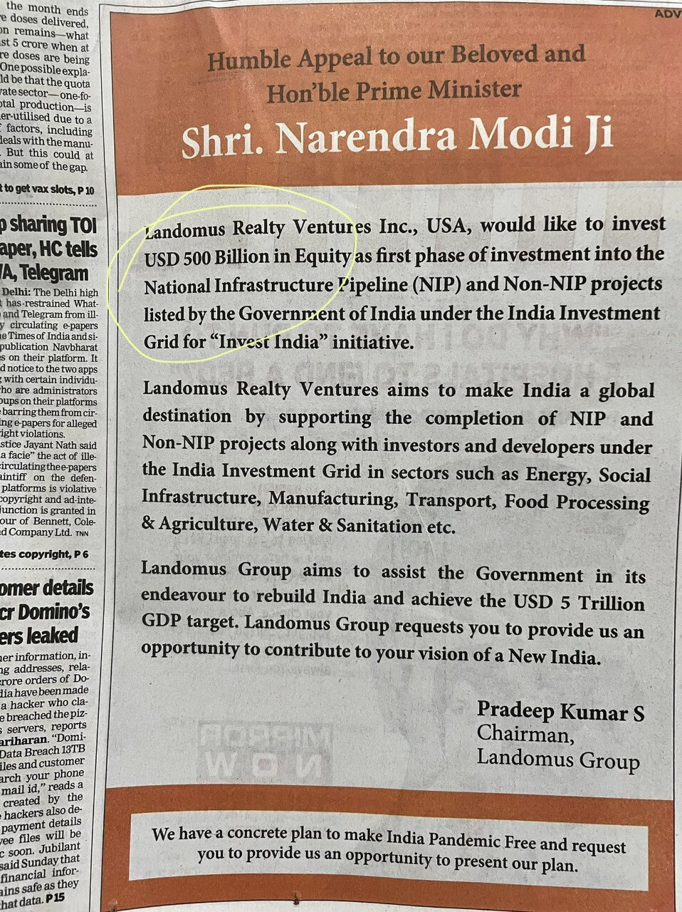 Indian American Firm Wants To Invest Usd 500 Billion Into India S Infrastructure