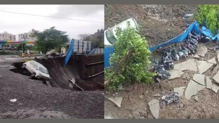 चेंबूरमध्ये लँडस्लाईड, २५ फूट खोल खड्ड्यात वाहनं कोसळली चेंबूरमध्ये लँडस्लाईड, २५ फूट खोल खड्ड्यात वाहनं कोसळली