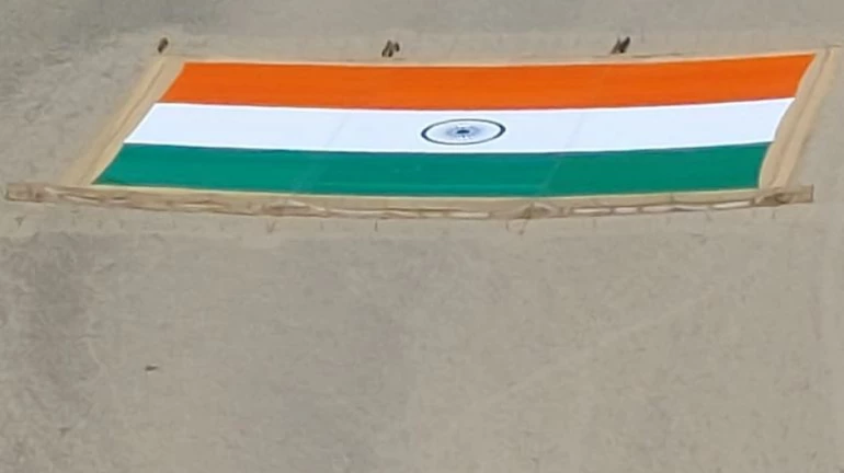 "Monumental National Flag" displayed along the India-Pakistan Border on Army Day
