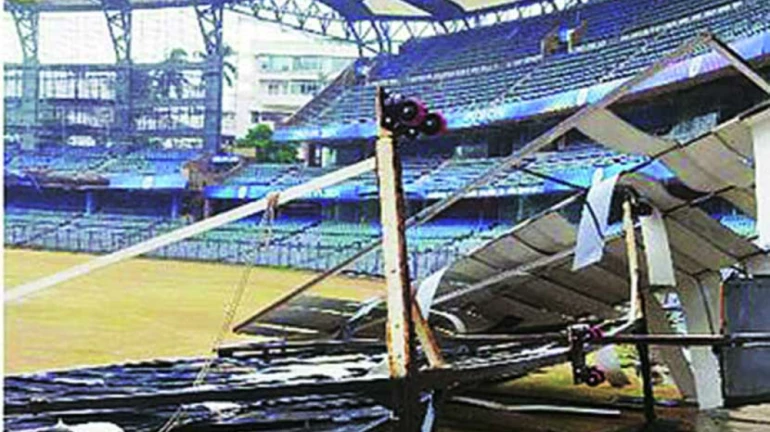 Wankhede stadium sightscreen damaged due to Cyclone Tauktae Wankhede stadium sightscreen damaged due to Cyclone Tauktae