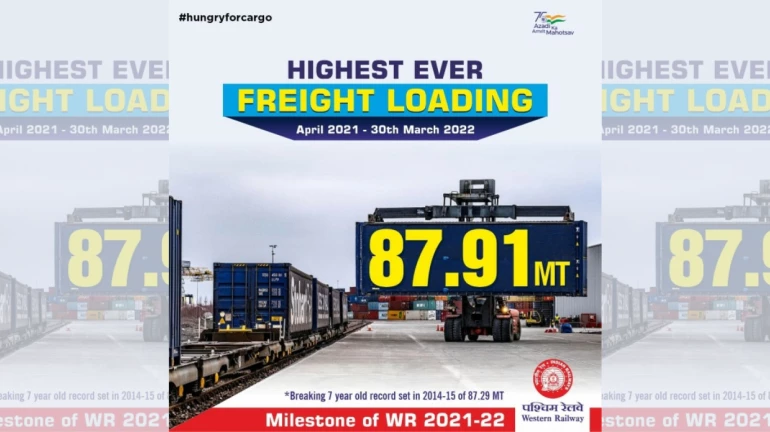 Breaking its 7-yr-old record, WR Achieves Milestone Of Highest Freight Loading In 2021-22 Breaking its 7-yr-old record, WR Achieves Milestone Of Highest Freight Loading In 2021-22