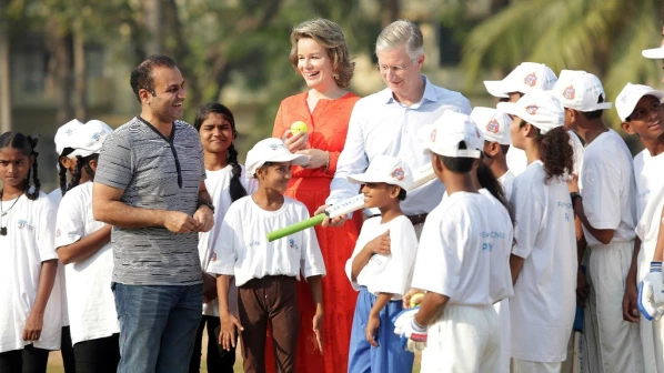 Belgian Royalty play cricket with Virender Sehwag to support children's rights 