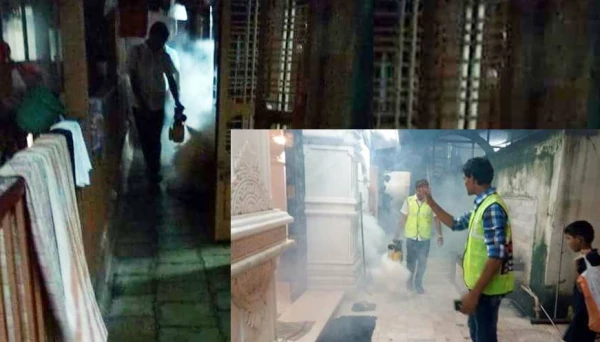 स्थानिक पुढाऱ्यांकडून धूर फवारणी