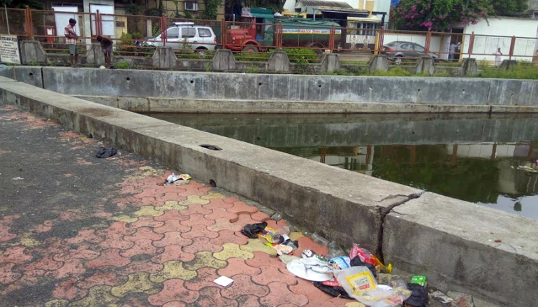 Garbage waste near Fish pond