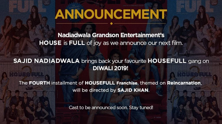 Sajid Nadiadwala's Housefull 4 to release on Diwali 2019