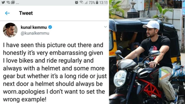 बाइक चलाते हुए अभिनेता कुणाल खेमू ने नहीं पहनी हेलमेट, पुलिस ने मारा जुर्माना