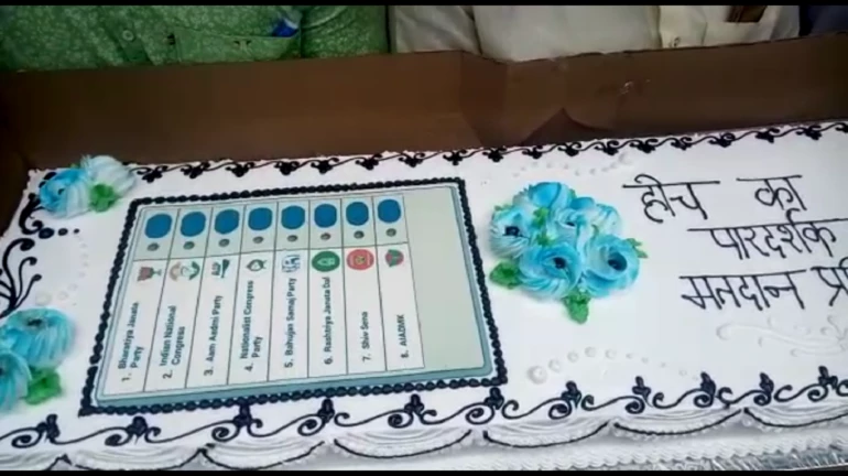 राज ठाकरेंनी कापला ईव्हीएमच्या प्रतिकृतीचा केक